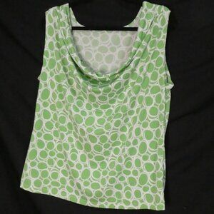 Handmade Green & White Geometric Print Cowl Neck Sleeveless Top - P2P 21.5"